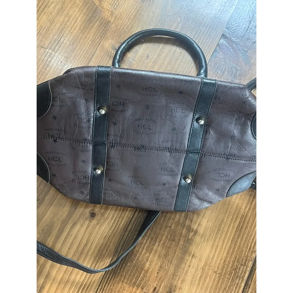 HCL‎ Handcrafted Leathergoods Vintage Monogram Satchel Bag Brown Black 248025